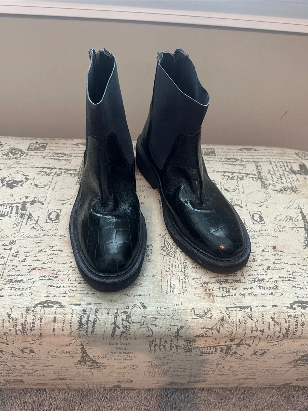 Free People Black Croc-Embossed Chelsea Booties